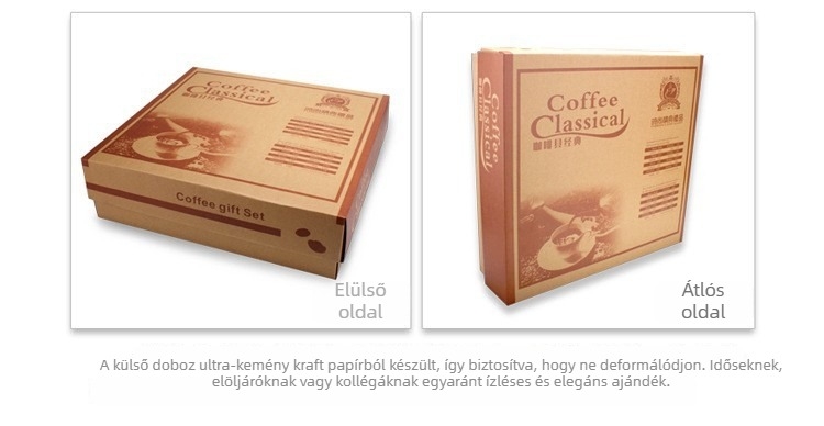 Kávé ajándékcsomag: kávédaráló és francia presszó készlet, retro csíkos dizájn
