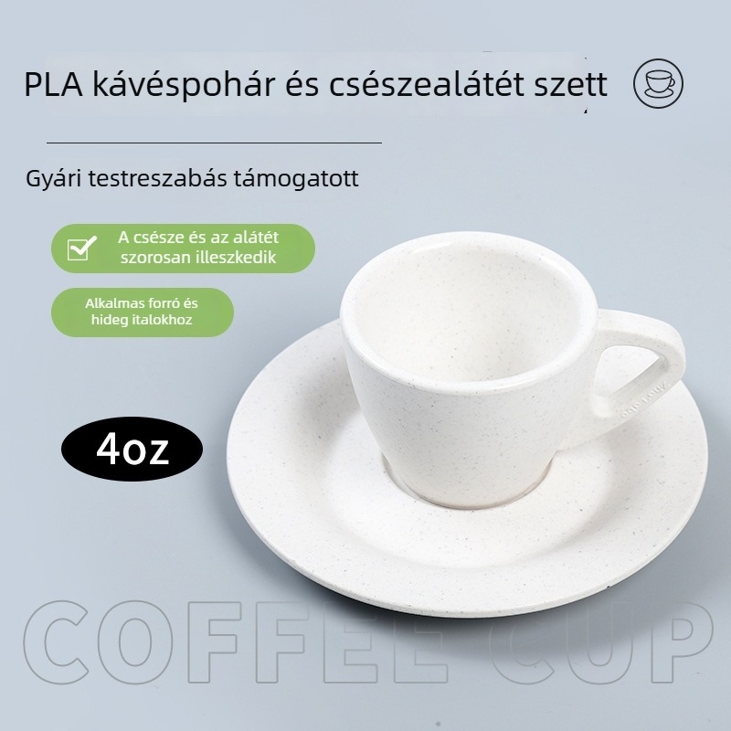 Európai stílusú kávéscsésze és alátét készlet testreszabható logóval kávézók számára (biodegradálható PLA)