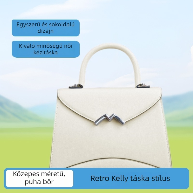 M Buckle magas minőségű texturált női táska, Kelly stílusú váll- és crossbody kivitel, vintage hatás, egyszerű, sokoldalú