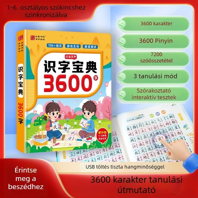 Beszélő olvasó toll, 3600 szavas Pinyin olvasás és helyesírás, újratölthető