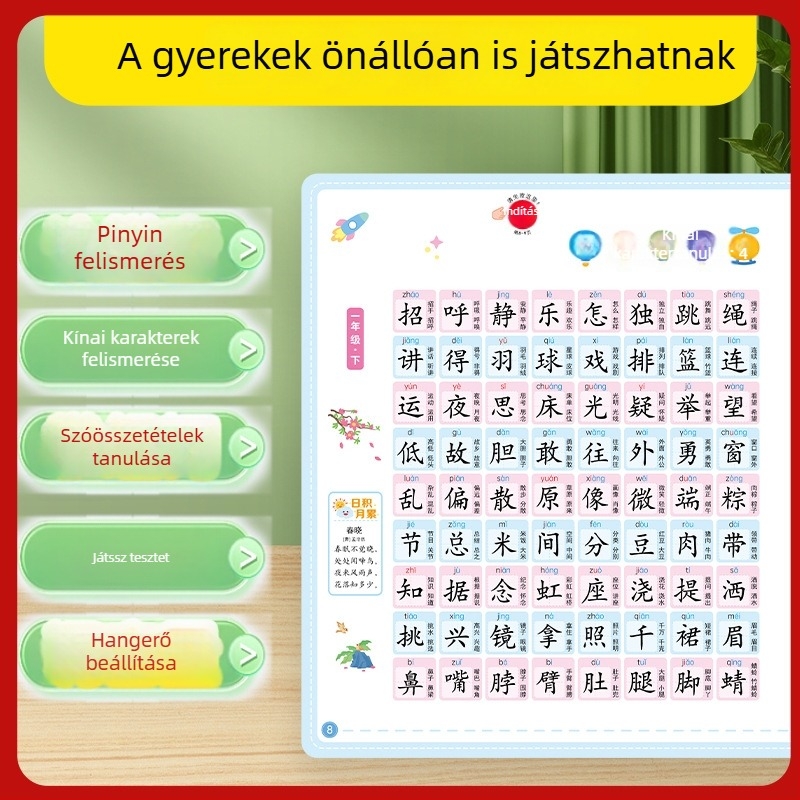 Beszélő olvasó toll, 3600 szavas Pinyin olvasás és helyesírás, újratölthető