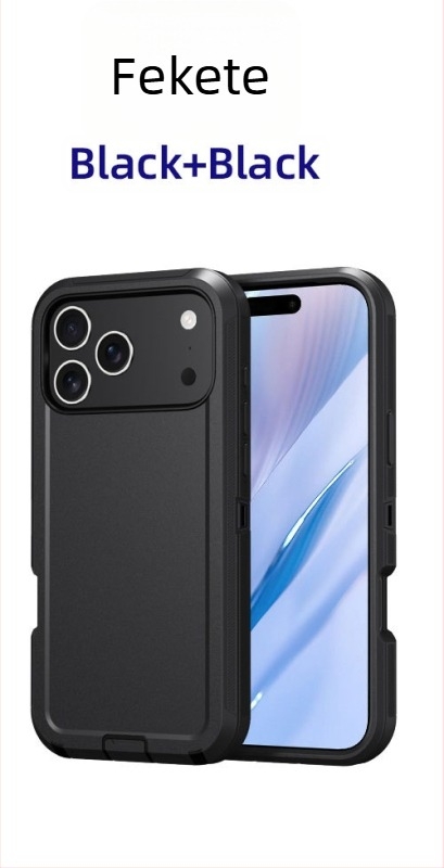 iPhone 17 Pro Max védőtok kettős rétegű PC+TPU, egyszínű, ütésálló védelem