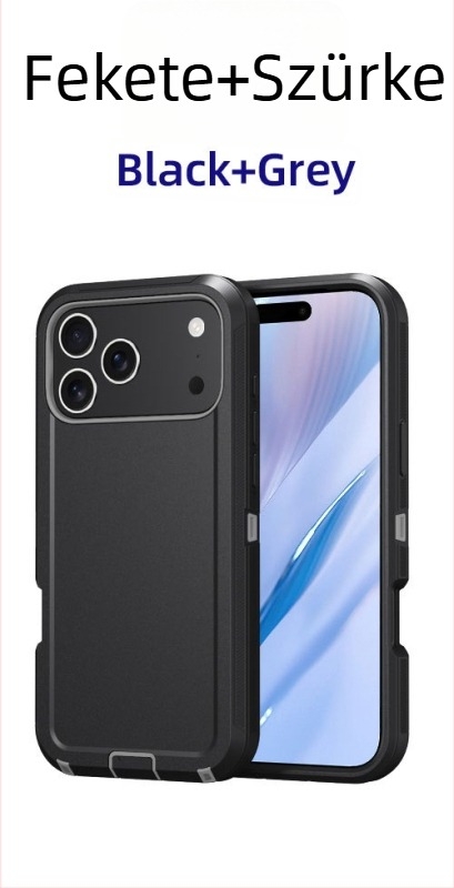 iPhone 17 Pro Max védőtok kettős rétegű PC+TPU, egyszínű, ütésálló védelem