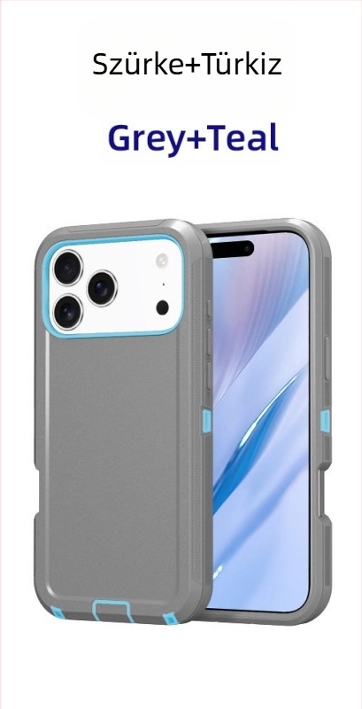 iPhone 17 Pro Max védőtok kettős rétegű PC+TPU, egyszínű, ütésálló védelem