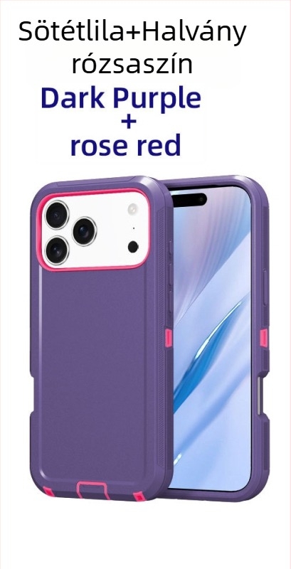 iPhone 17 Pro Max védőtok kettős rétegű PC+TPU, egyszínű, ütésálló védelem