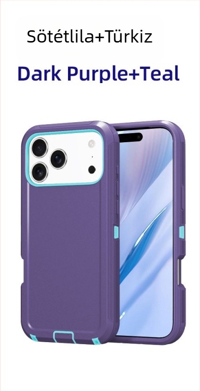 iPhone 17 Pro Max védőtok kettős rétegű PC+TPU, egyszínű, ütésálló védelem