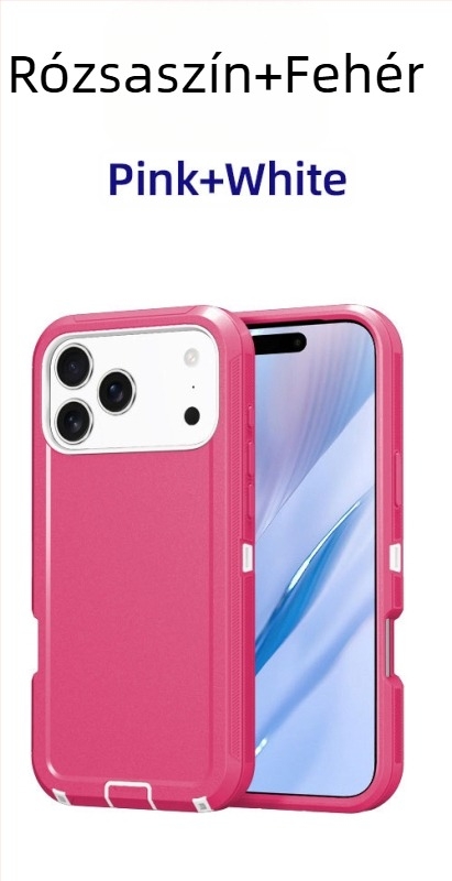 iPhone 17 Pro Max védőtok kettős rétegű PC+TPU, egyszínű, ütésálló védelem