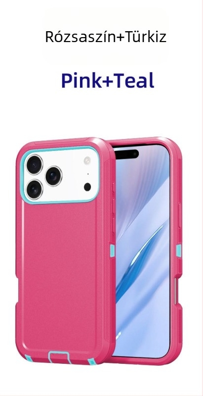 iPhone 17 Pro Max védőtok kettős rétegű PC+TPU, egyszínű, ütésálló védelem