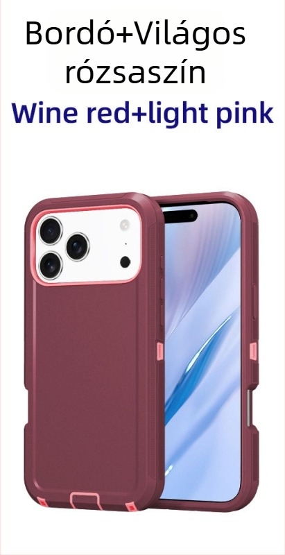 iPhone 17 Pro Max védőtok kettős rétegű PC+TPU, egyszínű, ütésálló védelem
