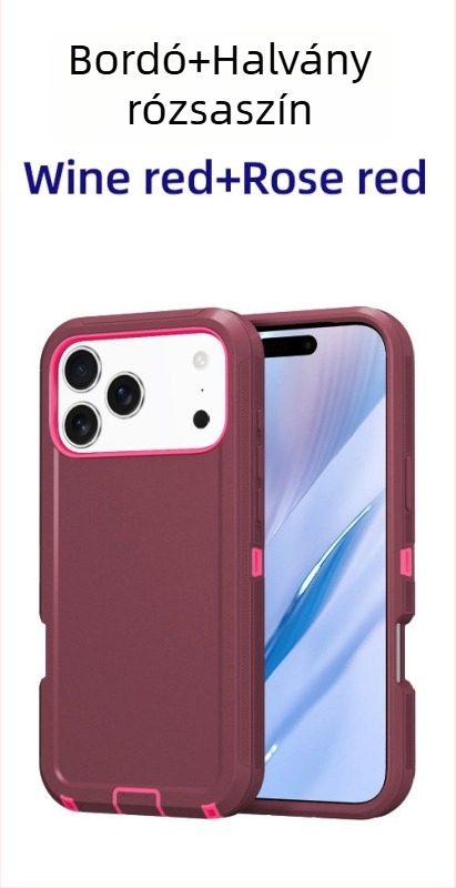 iPhone 17 Pro Max védőtok kettős rétegű PC+TPU, egyszínű, ütésálló védelem