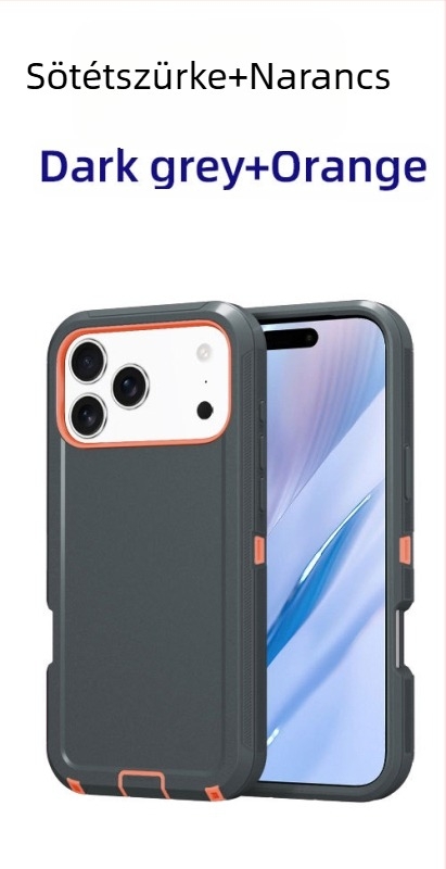 iPhone 17 Pro Max védőtok kettős rétegű PC+TPU, egyszínű, ütésálló védelem