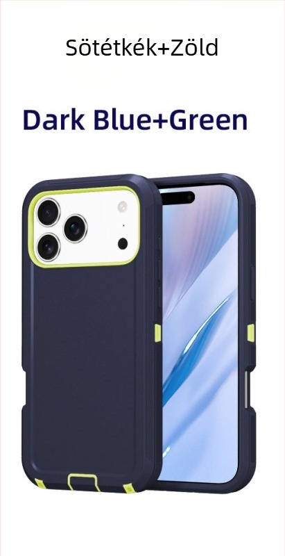 iPhone 17 Pro Max védőtok kettős rétegű PC+TPU, egyszínű, ütésálló védelem