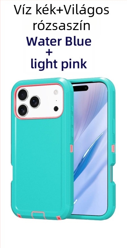 iPhone 17 Pro Max védőtok kettős rétegű PC+TPU, egyszínű, ütésálló védelem