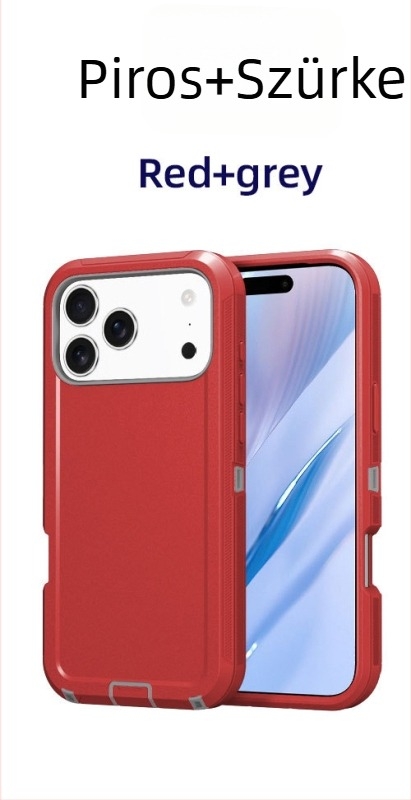 iPhone 17 Pro Max védőtok kettős rétegű PC+TPU, egyszínű, ütésálló védelem
