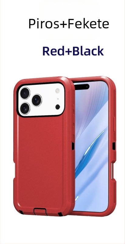 iPhone 17 Pro Max védőtok kettős rétegű PC+TPU, egyszínű, ütésálló védelem