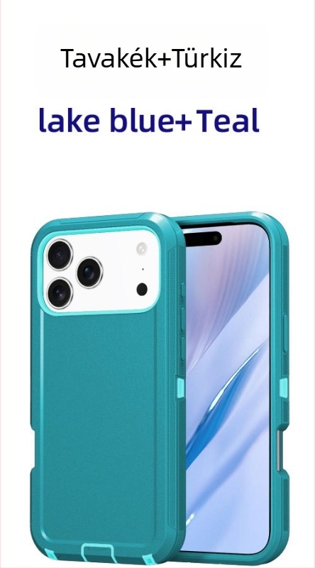 iPhone 17 Pro Max védőtok kettős rétegű PC+TPU, egyszínű, ütésálló védelem