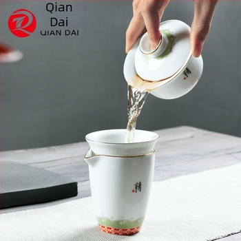 Édes fehér porcelán teáskészlet, új kínai stílusban, otthonra és irodába, poharakkal fedéllel, hullám mintázat