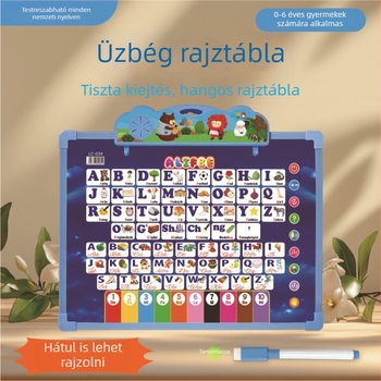 Kétoldalas, többfunkciós tanulótábla korai oktatáshoz, rajz és hang interakcióval