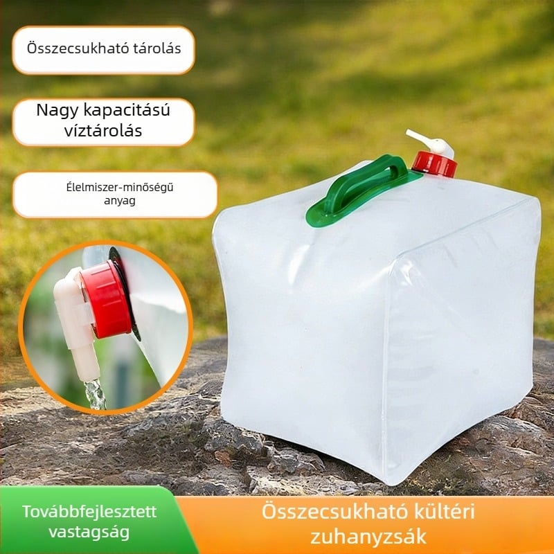 Kempingezéshez használható összecsukható víztartály, hordozható víztartó tasak