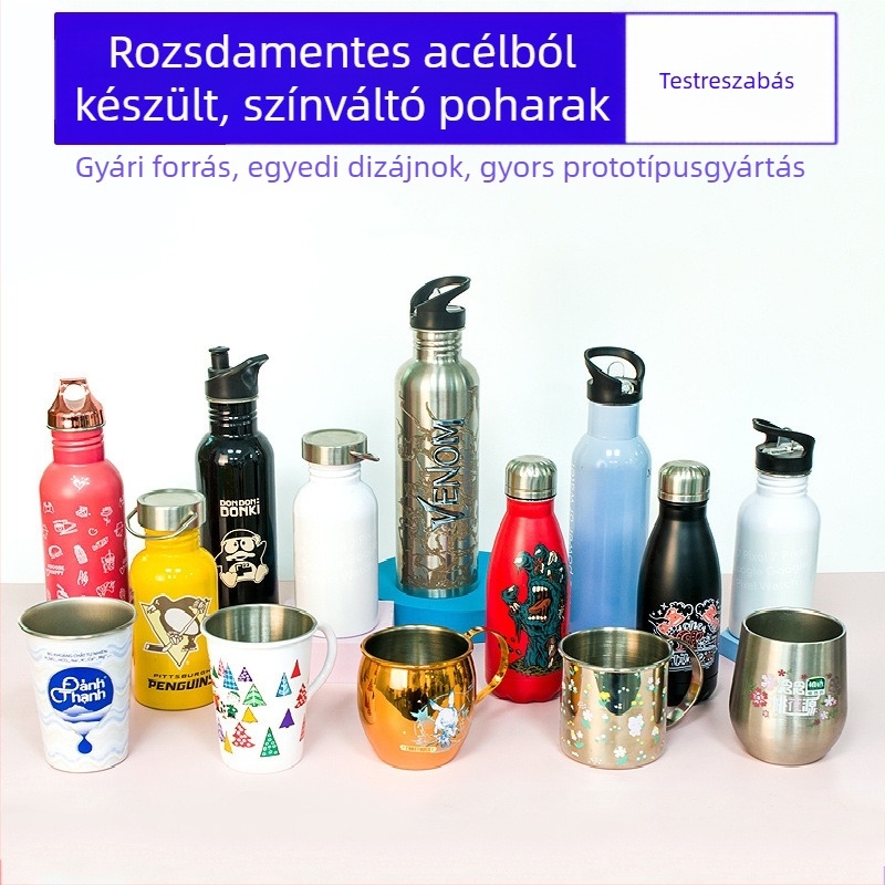 304 rozsdamentes acélból készült, nagy kapacitású termosz pohár szívószállal, kültéri hordozható, sör színét változtató pohár logóval testreszabható