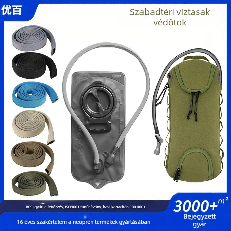 Kültéri, szigetelt víztáska ivócsővel és szívószállal, védőhüvely (nylon, SBR anyag)