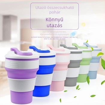 Ronya szilikon hajtogatható kávés pohár, 350 ml, minimalist design, hordozható és összecsukható