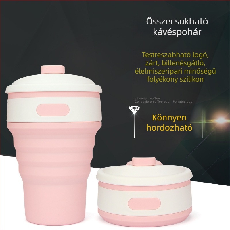 Ronya szilikon hajtogatható kávés pohár, 350 ml, minimalist design, hordozható és összecsukható