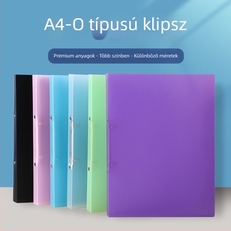 A4-es áttetsző candy színű lyukasztott mappa O-típusú csíptetővel, 2/3/4 lyuk, PP vízálló irodai mappa