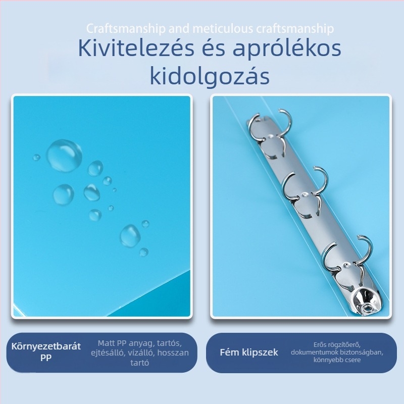 A4-es áttetsző candy színű lyukasztott mappa O-típusú csíptetővel, 2/3/4 lyuk, PP vízálló irodai mappa
