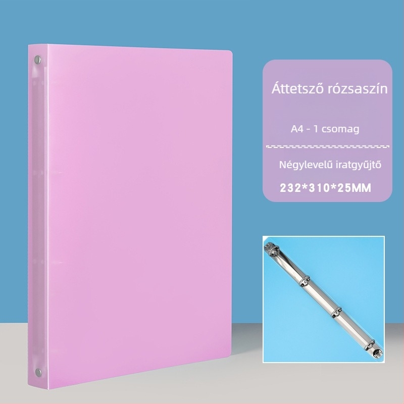 A4-es áttetsző candy színű lyukasztott mappa O-típusú csíptetővel, 2/3/4 lyuk, PP vízálló irodai mappa
