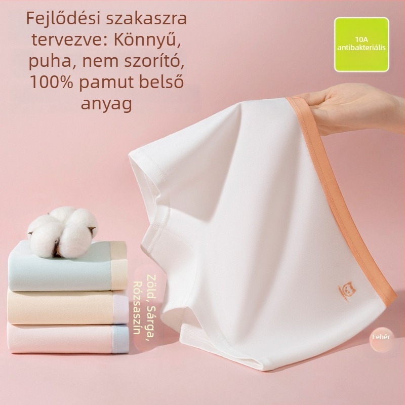 Class A lányok pamut alsónadrág, 10A antibakteriális, varrat nélküli, középmagasságú, nagyobb gyermekeknek, 2 az 1-ben