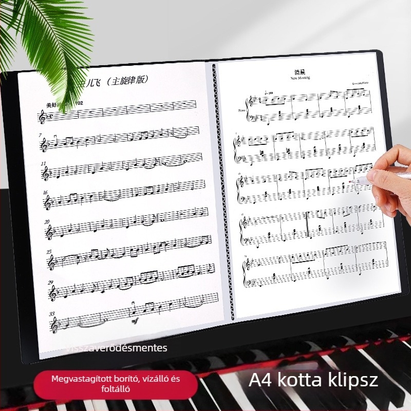 Zongora kotta mappa, A4 méret, bővíthető átlátszó betétekkel, diák kotta könyv