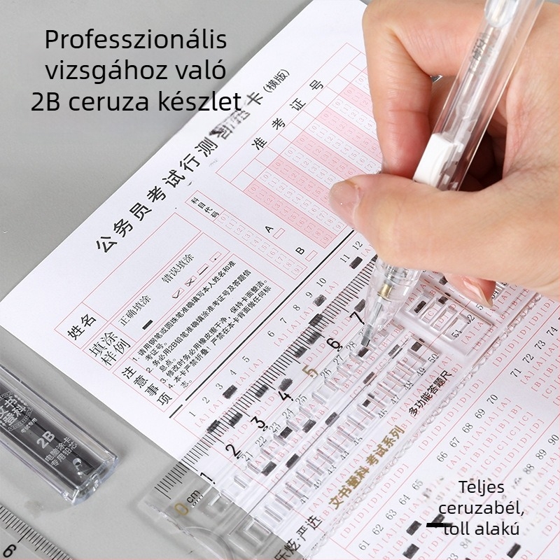 15 részes vizsgaszett diákoknak: körző, vonalzó és derékszögű háromszög, zselés toll, válaszlaphoz marker