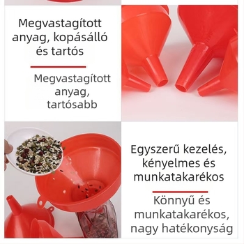 Közepes méretű műanyag tölcsér konyhai használatra, olaj és bor öntésére