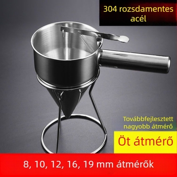 Rozsdamentes acél Takoyaki tészta tölcsér, nagy átmérőjű, kézi adagoló a tészta sütéséhez