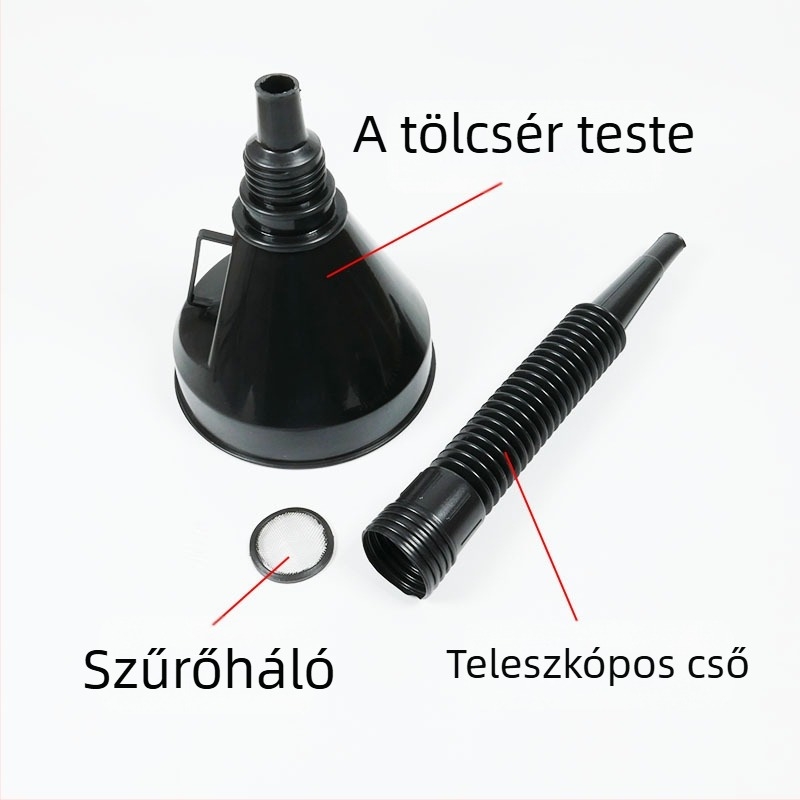 Nagy tölcsér szűrővel üzemanyagfeltöltéshez autók és motorkerékpárok számára, műanyagból