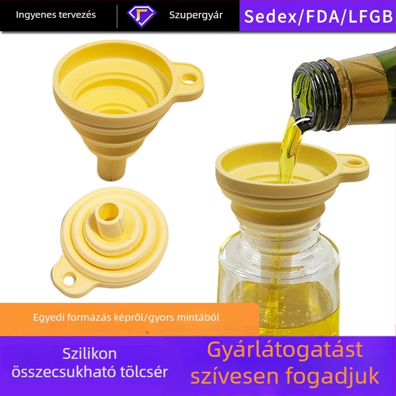 Élelmiszer-minőségű szilikon hajtogatható tölcsér, hordozható konyhai mini visszahúzható kifolyóval