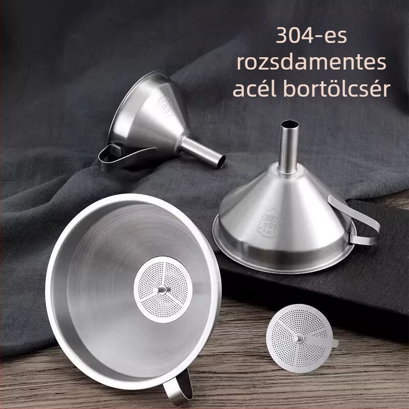 304 rozsdamentes acél tölcsér konyhai olaj öntéséhez és szűréséhez, folyékony olajhoz háztartási használatra, nagy és kicsi átmérőjű, bor tölcsér