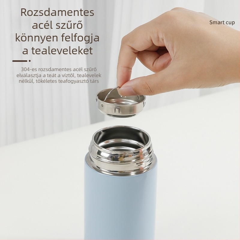 Rozsdamentes acél termoszos pohár intelligens hőmérséklet-kijelzővel, hordozható mini pohár férfiak és nők számára, teás szeparátorral