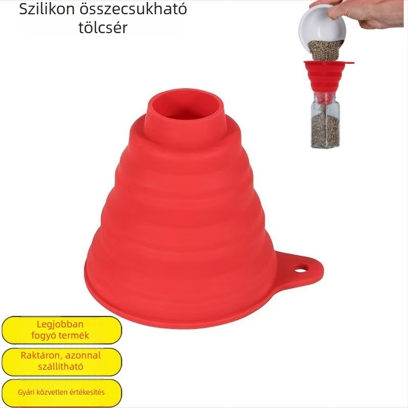 Élelmiszer-minőségű szilikon összecsukható tölcsér, nagy méretű, hordozható konyhai tölcsér, bővíthető, magas hőmérséklet-álló eszköz
