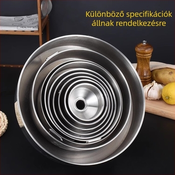 Rozsdamentes acélből készült tölcsér több méretű nyílásokkal, szűrőháló olajhoz és borhoz, otthoni konyha