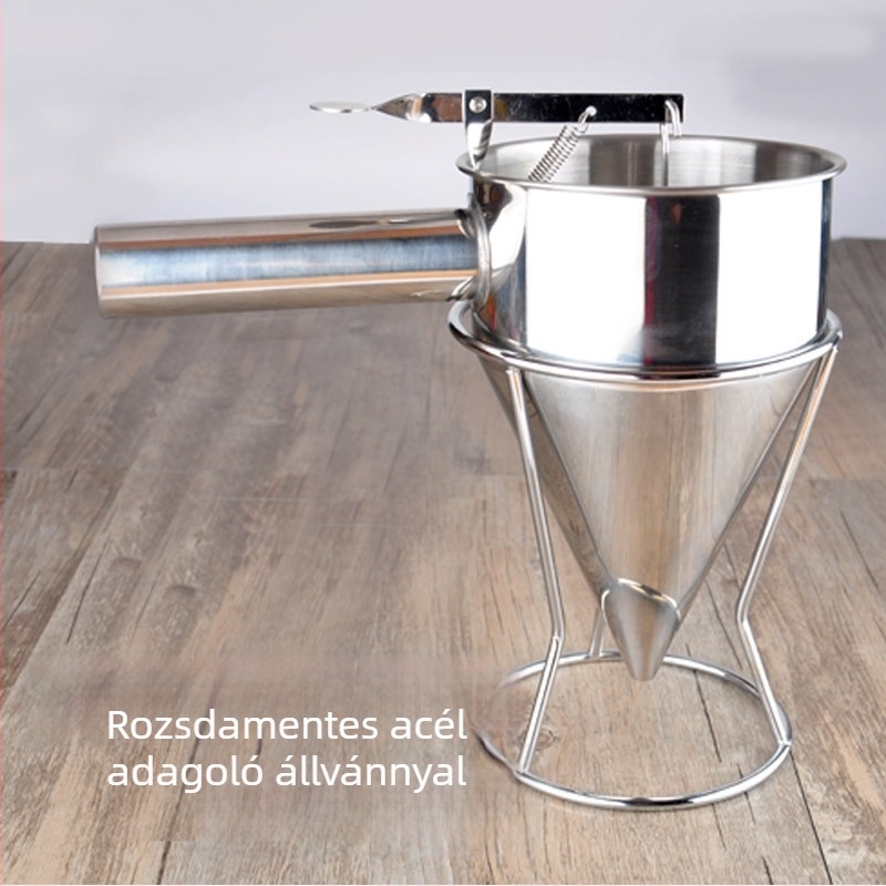 Rozsdamentes acél Takoyaki eszköz konus alakú tölcsérrel és állvánnyal
