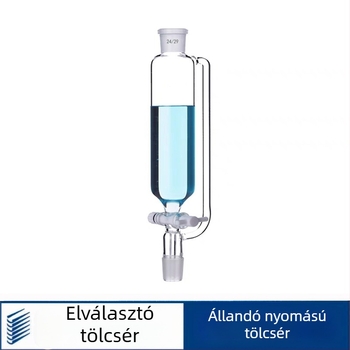 Üvegből készült állandó nyomású tölcsér és PTFE állandó nyomású csepegő tölcsér, hengeres, 100 ml, 250 ml és 500 ml