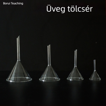 Üvegtölcsér, háromszög alakú, rövid csővel, konikai formájú, kémiai labora­tóriumi felszerelés, 40, 60, 75, 90 mm