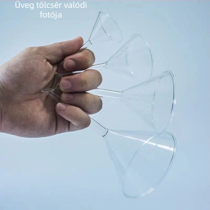 Üvegtölcsér, háromszög alakú, rövid csővel, konikai formájú, kémiai labora­tóriumi felszerelés, 40, 60, 75, 90 mm