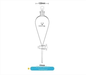 Pear-shaped szétválasztó tölcsér PTFE dugattyúval és üvegből készült dugattal, teljes fluorozott, 250/500/1000 ml, kémiai laboratóriumi felszerelés
