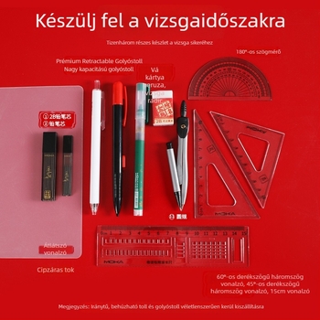 Diák vizsgaszett: 2B ceruzák, 13 darabos készlet körzővel és vonalzóval a tanuláshoz
