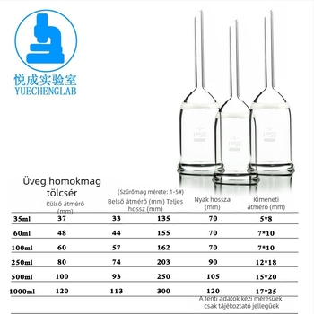 Yuecheng üvegből készült homokmagos tölcsér kísérleti szűréshez, modell G4, 35/60/100/130/250/500/1000 ml