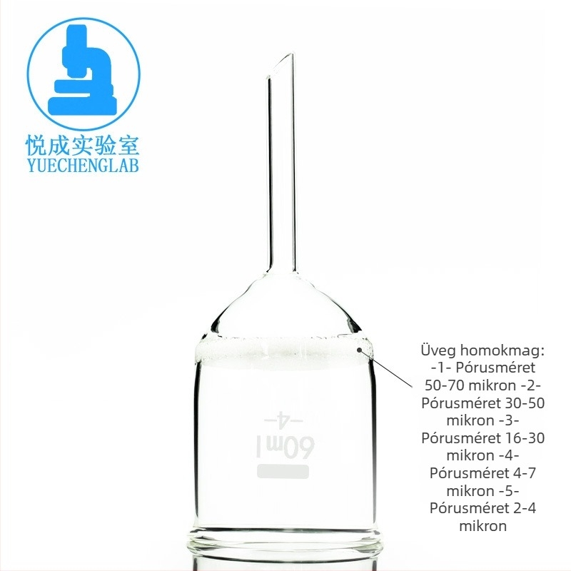 Yuecheng üvegből készült homokmagos tölcsér kísérleti szűréshez, modell G4, 35/60/100/130/250/500/1000 ml