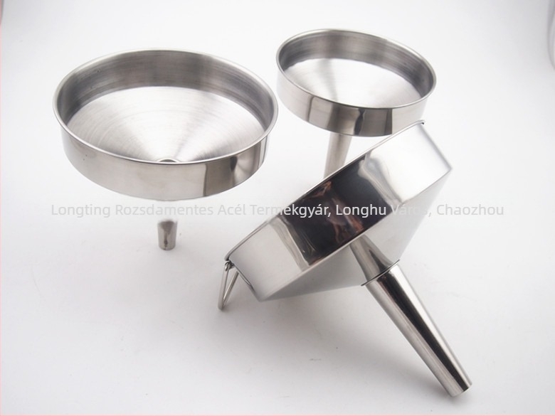 Rozsdamentes acél olajtölcsér szűrővel és akasztóval, mágnesmentes, vastag falú, széles szájú, kereskedelmi és otthoni használatra.